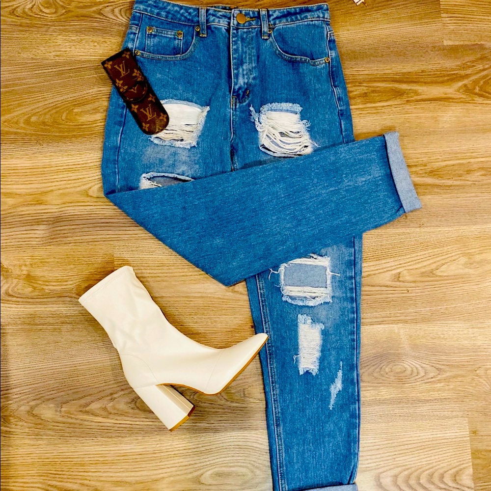 Nasty Gal Med Wash Ripped Jeans